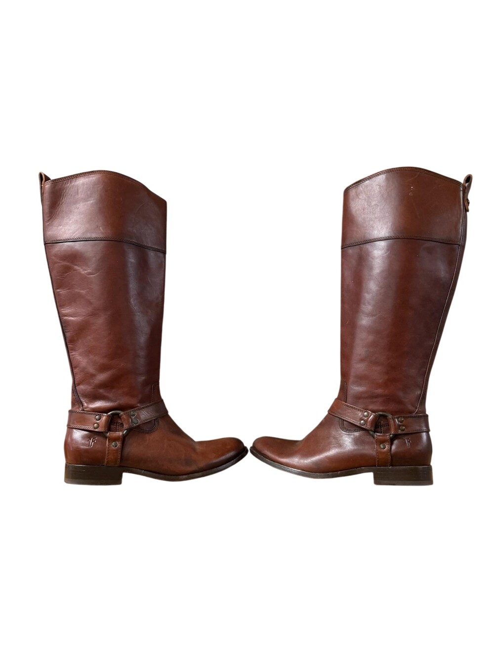 Frye Boots Womens Size 9.5 Brown Leather Knee High Harness Biker Zip Tall